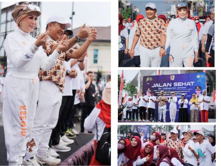 Ketua TP PKK Jember Dampingi Bupati Hendy Jalan Sehat Bersama 15.000 Guru di HUT ke-78 RI